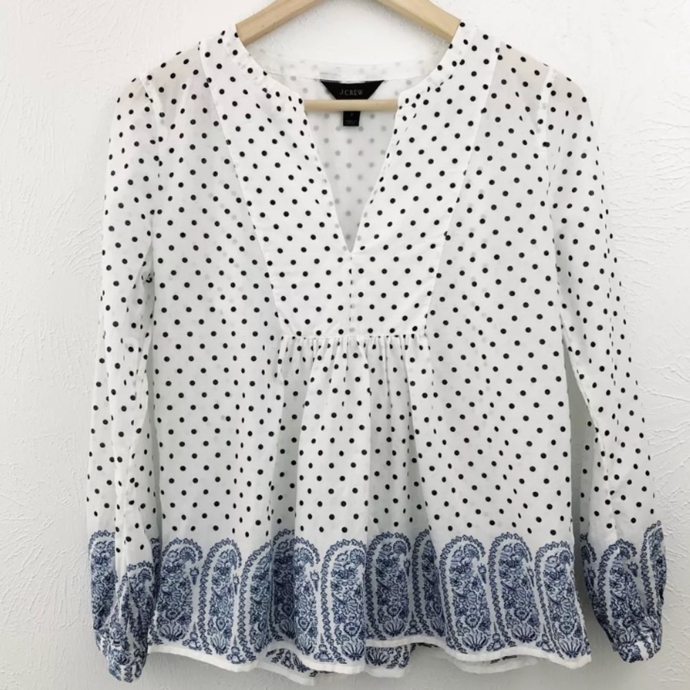 J Crew polka dot peasant babydoll top